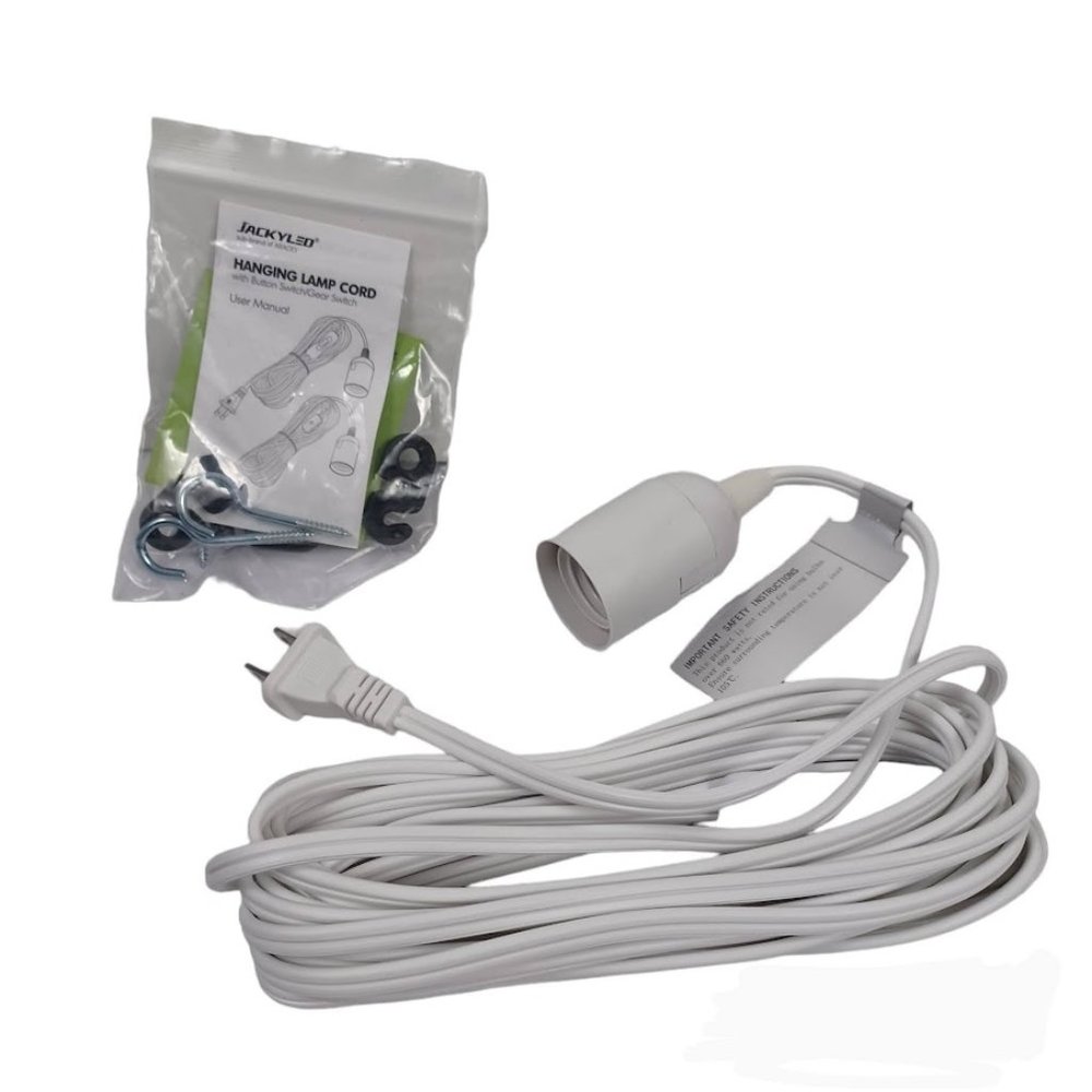 Jackyled Hanging Lamp Cord NEW 12ft -Indoor -White -Button Switch/Gear Switch
